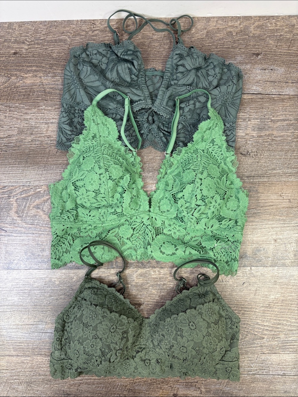 Aerie Lace Bralette Lot of 3 Green Floral Longline Bras Size Medium